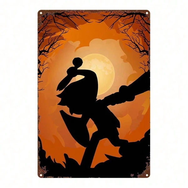 witch on broom metal sign 11.8 x 7.87 In