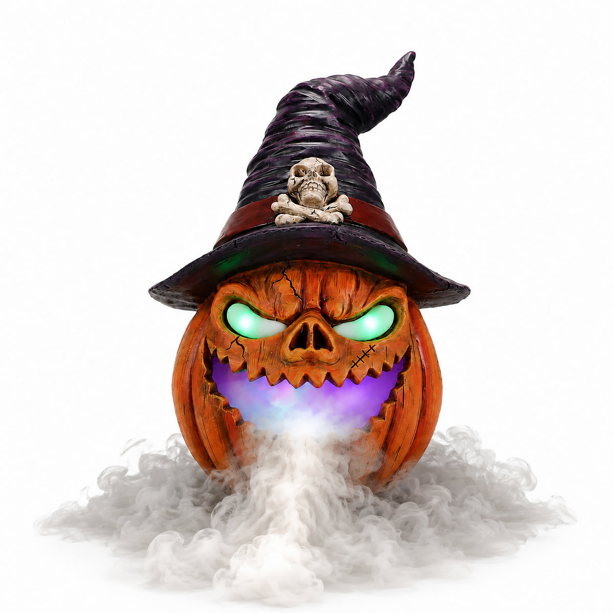 Size diagram of the witch hat pumpkin fogger with its height, width and depth measured in inches and its weight in pounds