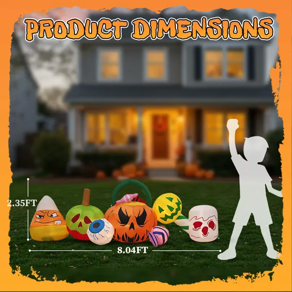halloween inflatable with pumpkins ghosts eyeballs and candy - product photo 4 of 5
