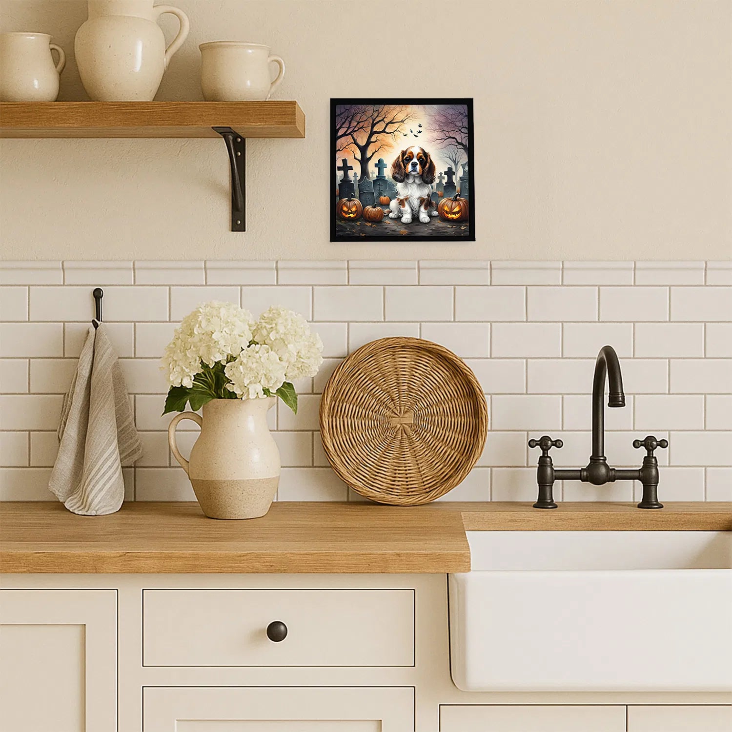 cavalier spaniel halloween framed metal print - product photo 2 of 8