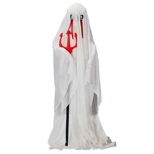 4.3 ft sound activated standing animatronic ghost with a trident One Size