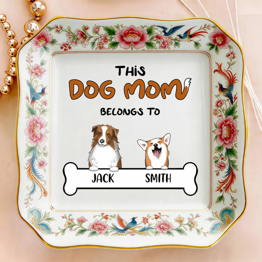 Custom Photo Ceramic Trinket Tray with Elegant Floral and Phoenix Bird Border-My Cute Little Dog