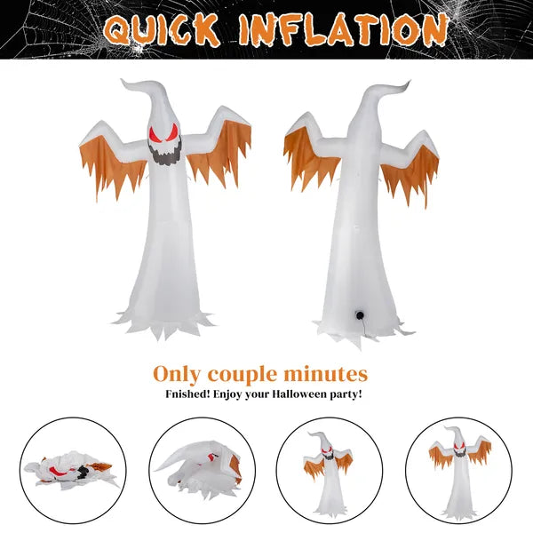 giant inflatable ghost with flashing red eyes, flame effect and led lights - product photo 2 of 6