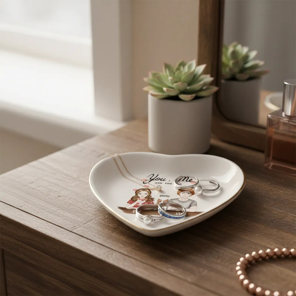 Custom You, me, and the dogs Personalized Heart-Shaped Jewelry Tray