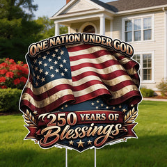 Vintage US Flag One Nation Under God 250 Years Blessings Patriotic Yard Sign