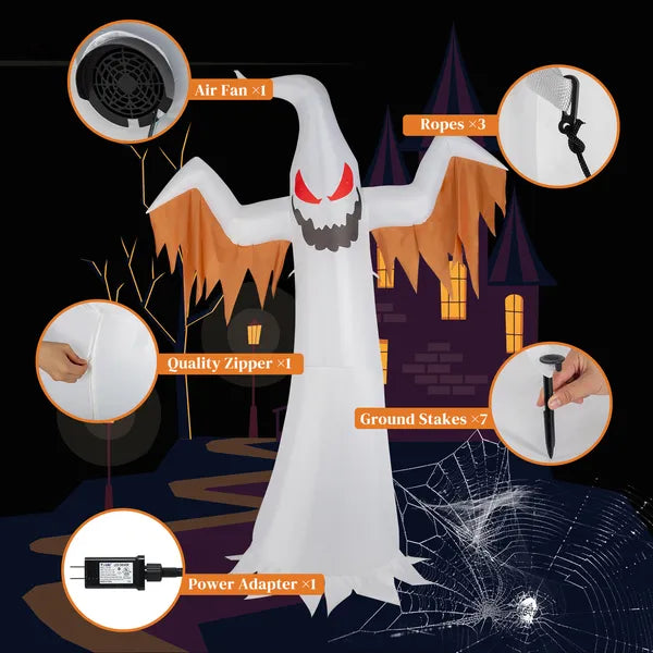giant inflatable ghost with flashing red eyes, flame effect and led lights - product photo 5 of 6