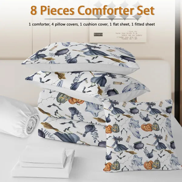 8 piece witch pattern Halloween comforter set - product photo 5 of 6