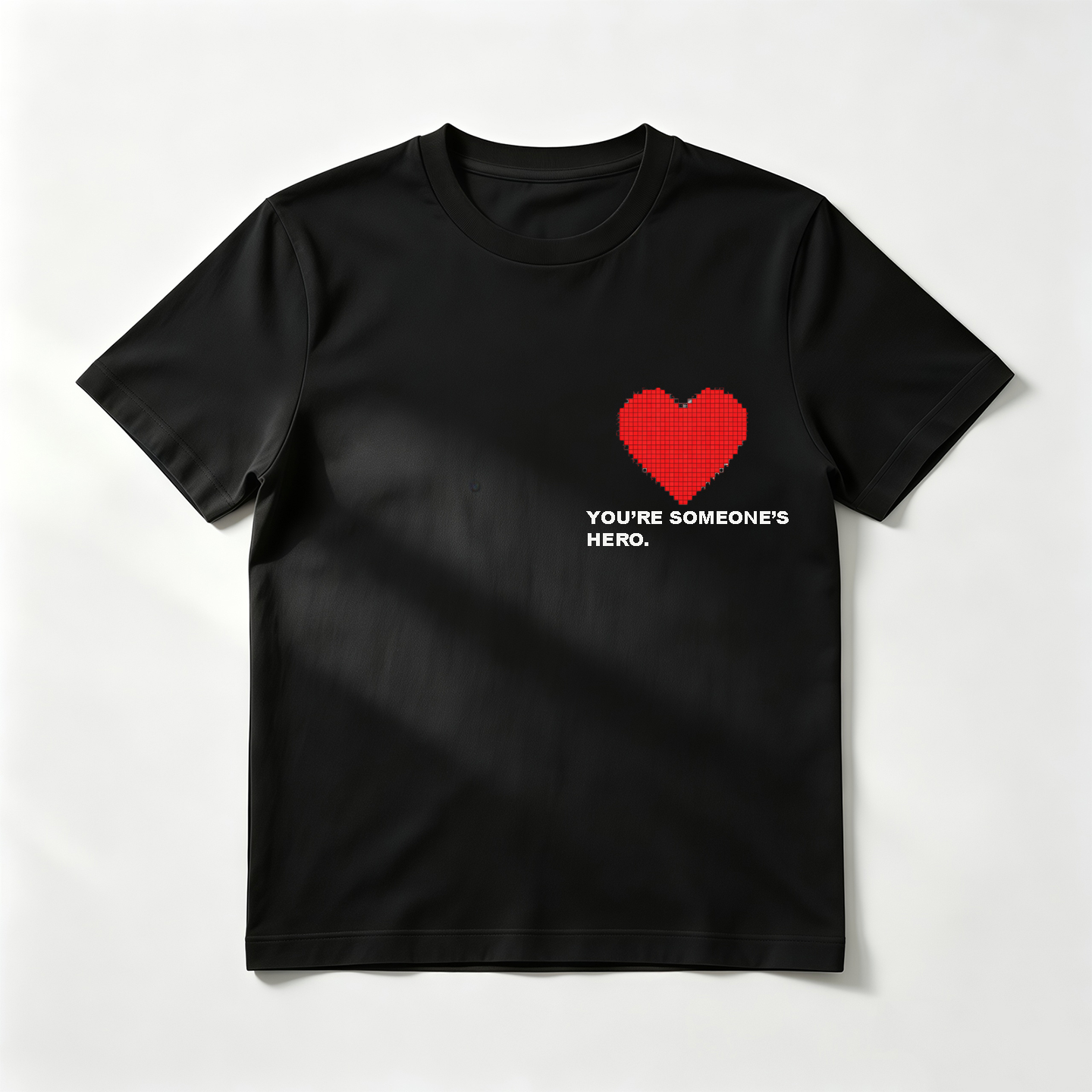 Custom Pixel Heart "You're Someone's Hero" T-Shirt – Personalized Name Heart Pocket Design – Unique DIY Father's Day Gift for Him
