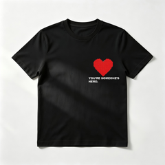 Custom Pixel Heart "You're Someone's Hero" T-Shirt – Personalized Name Heart Pocket Design – Unique DIY Father's Day Gift for Him