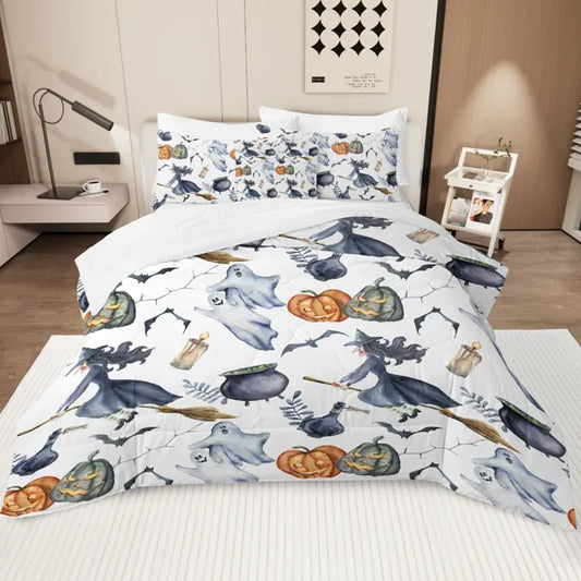 8 piece witch pattern Halloween comforter set Queen