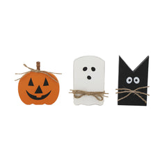 set of 3 flat MDF table decor pieces with pumpkin, ghost and bat cutouts One Size