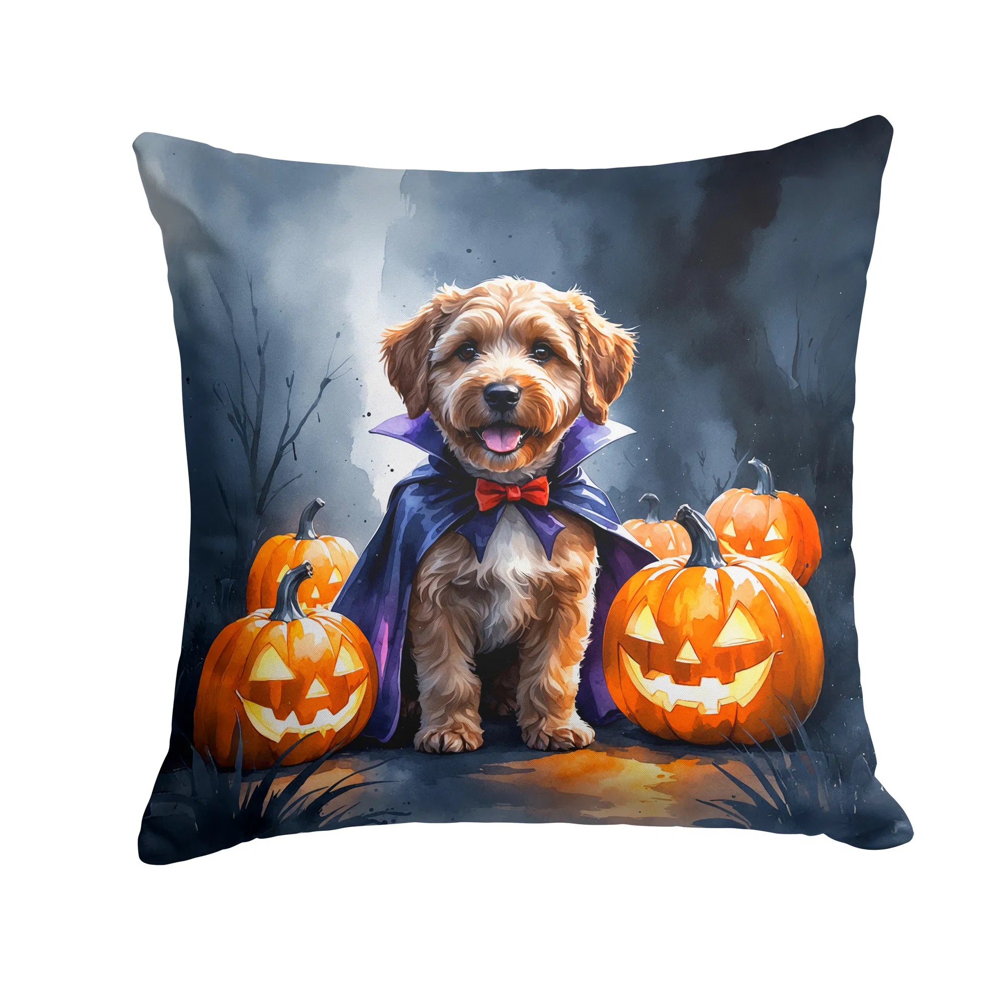 chocolate labradoodle halloween throw pillow with insert 18 Inch