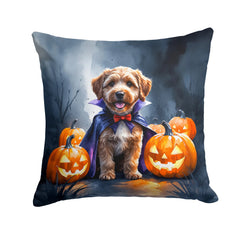 chocolate labradoodle halloween throw pillow with insert 18 Inch