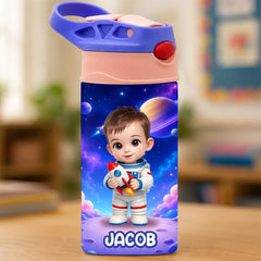 Custom Photo Kids Insulated Water Bottle - Personalized Back To School Gifts For Kids - Ready To Explore Space