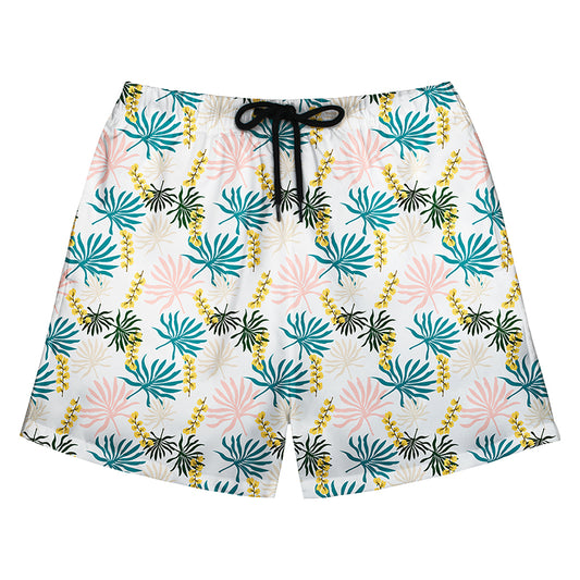 White Pastel Palm & Floral Print Beach Shorts