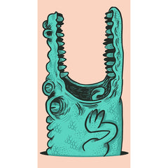 Teal Cartoon Monster Doodle Art on Pink Background Blanket