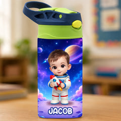 Custom Photo Kids Insulated Water Bottle - Personalized Back To School Gifts For Kids - Ready To Explore Space