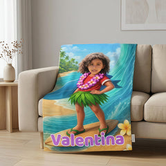Personalized Girls Beach Towel with Face & Name, Surf Tropical Kid Gift, Kids Pool Towel.