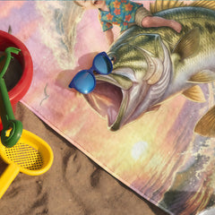 Personalized Fishing Beach Towel with Boys Face & Name, Bass Fish Kid Gift, Kids Towel.
