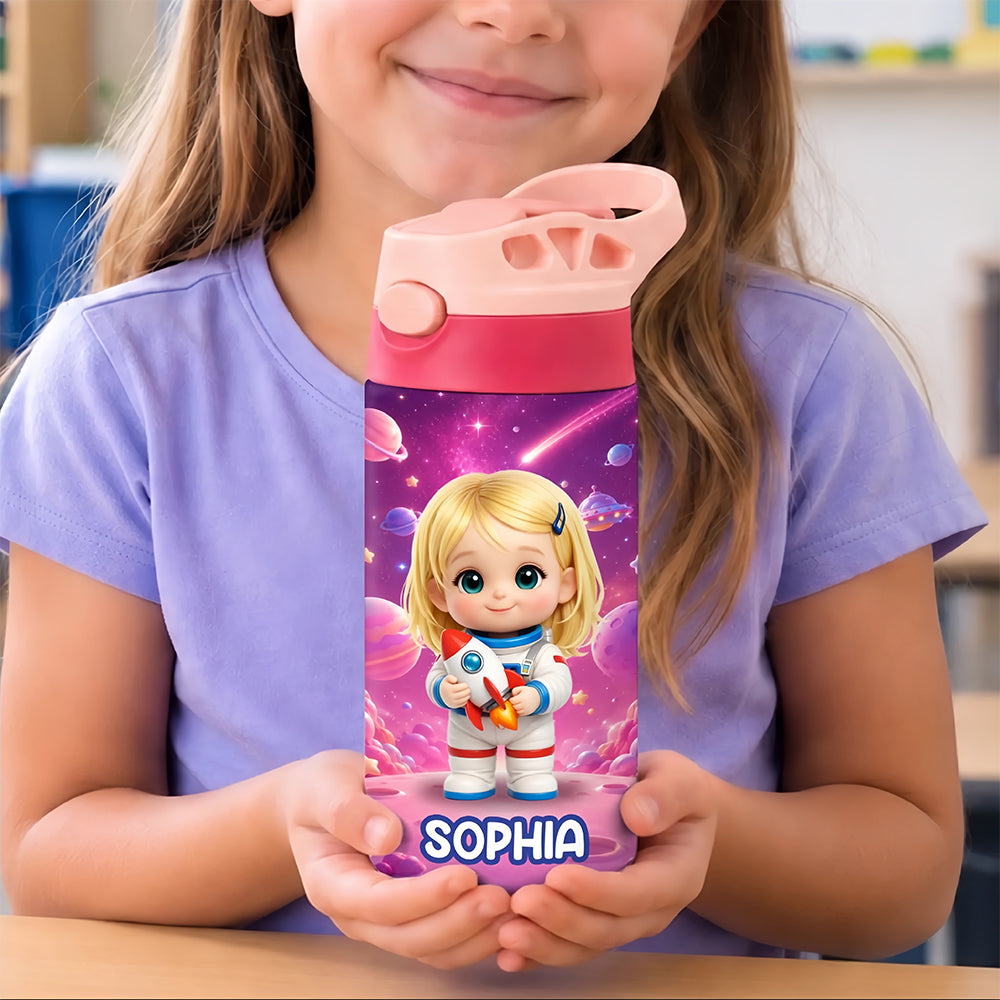 Custom Photo Kids Insulated Water Bottle - Personalized Back To School Gifts For Kids - Ready To Explore Space