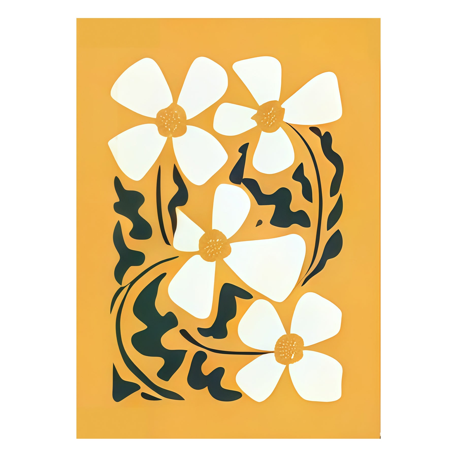 Boho Yellow Floral Black Abstract Leaves Pattern Throw Blanket