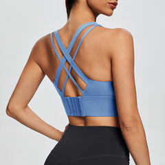 Crisscross Back High Support Sports Bra - Adjustable Hook-and-Eye Back Workout Crop Top