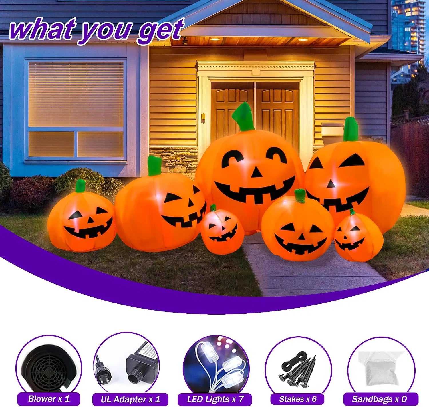 7 ft inflatable pumpkin patch with built-in lights - product photo 5 of 7