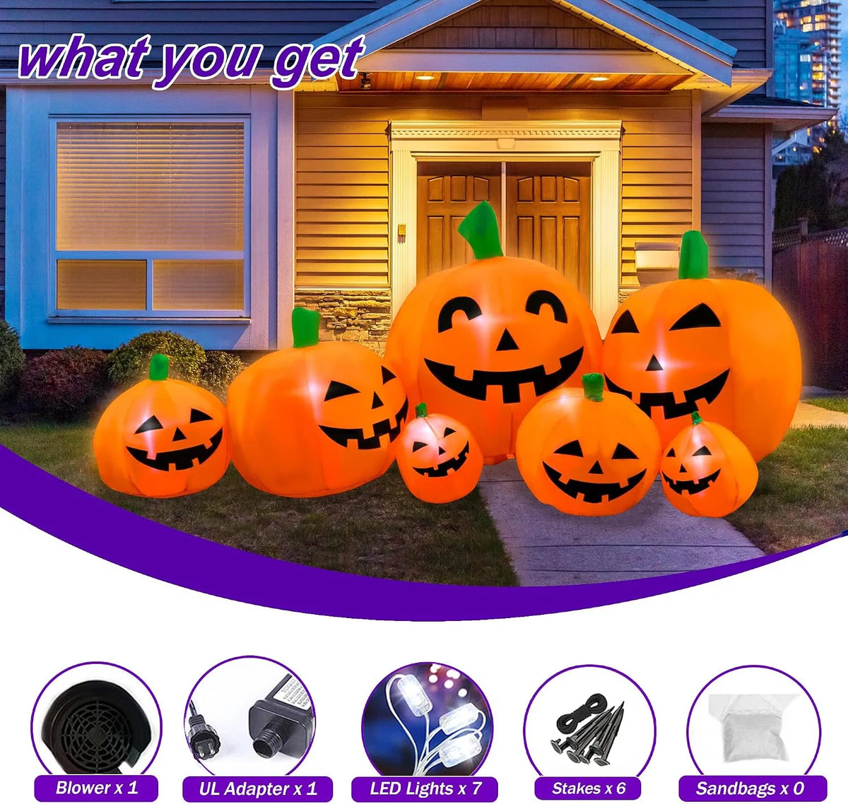 7 ft inflatable pumpkin patch with built-in lights - product photo 5 of 7