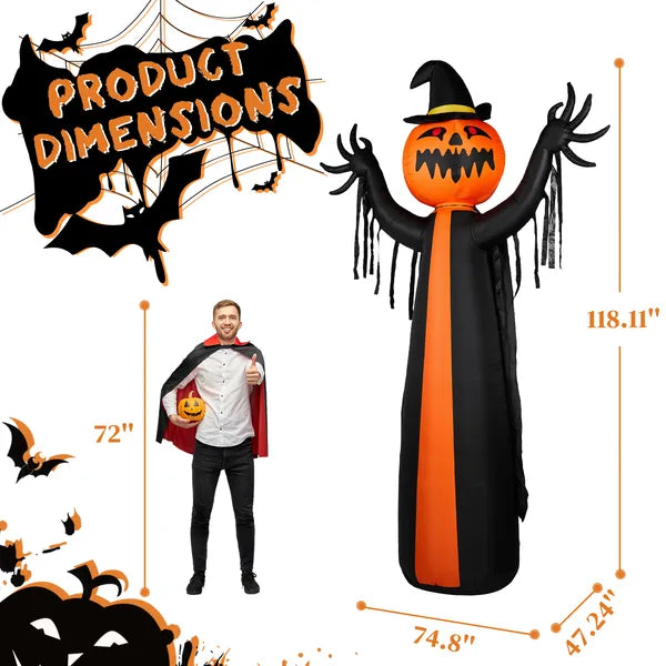 10 ft inflatable pumpkin ghost with cape - product photo 4 of 6