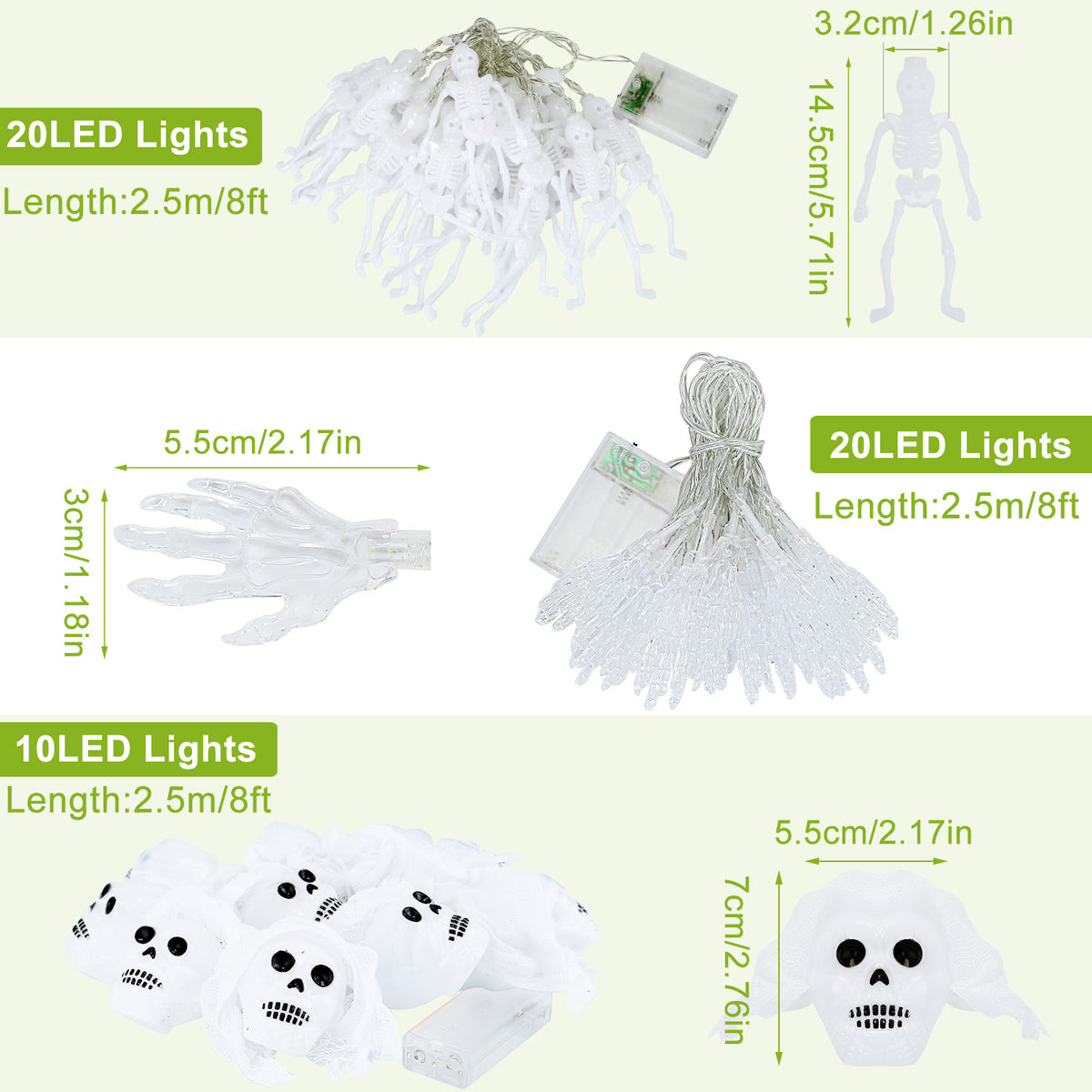3 set halloween string lights, 50 LEDs on 24 ft - product photo 4 of 10