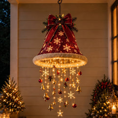Christmas bell hanging LED lamp - Santa hat design with snowflakes and warm glow