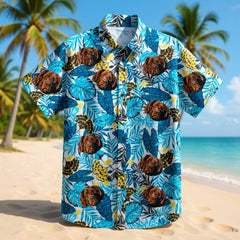 Custom Photo Hawaiian Shirt – Personalized Golden Sunflower & Tropical Foliage Tee – Unique DIY Aloha Vibe Vacation Wear