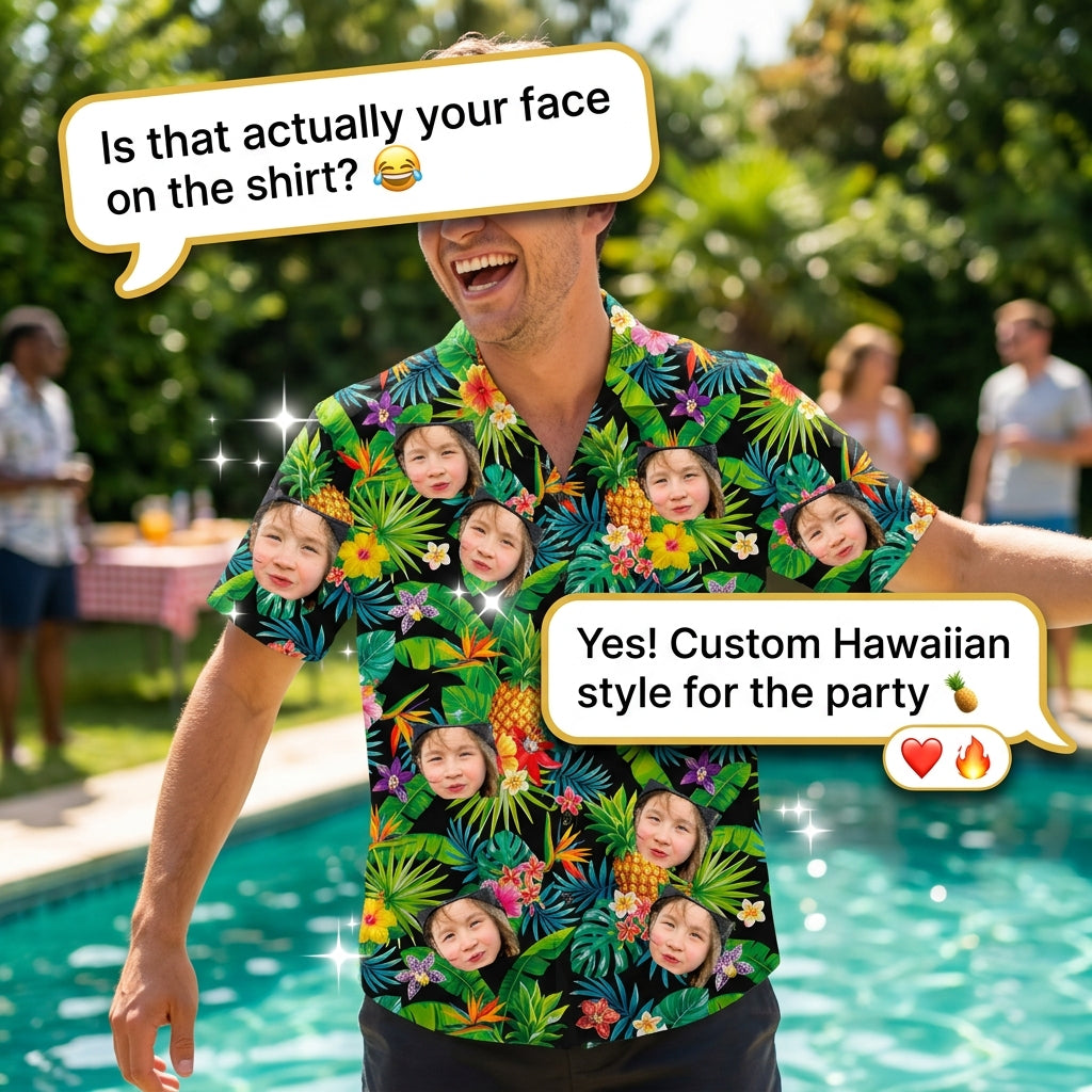 Custom Photo Hawaiian Shirt – Personalized Midnight Tropical Forest & Floral Tee – Unique DIY Dark Aesthetic Island Style Gift