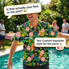 Custom Photo Hawaiian Shirt – Personalized Midnight Tropical Forest & Floral Tee – Unique DIY Dark Aesthetic Island Style Gift