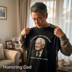 Custom Photo "I Carry You With Me" Memorial T-Shirt – Personalized Portrait & Name "Forever Loved Dad" Tee – DIY Photo Tribute Gift