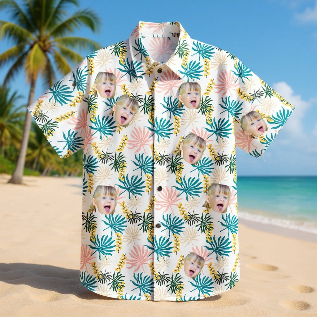 Custom Photo Hawaiian Shirt – Personalized Vibrant Rainbow Floral & Palm Tee – Unique DIY Colorful Aloha Summer Wear