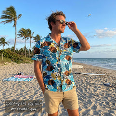 Custom Photo Hawaiian Shirt – Personalized Golden Sunflower & Tropical Foliage Tee – Unique DIY Aloha Vibe Vacation Wear