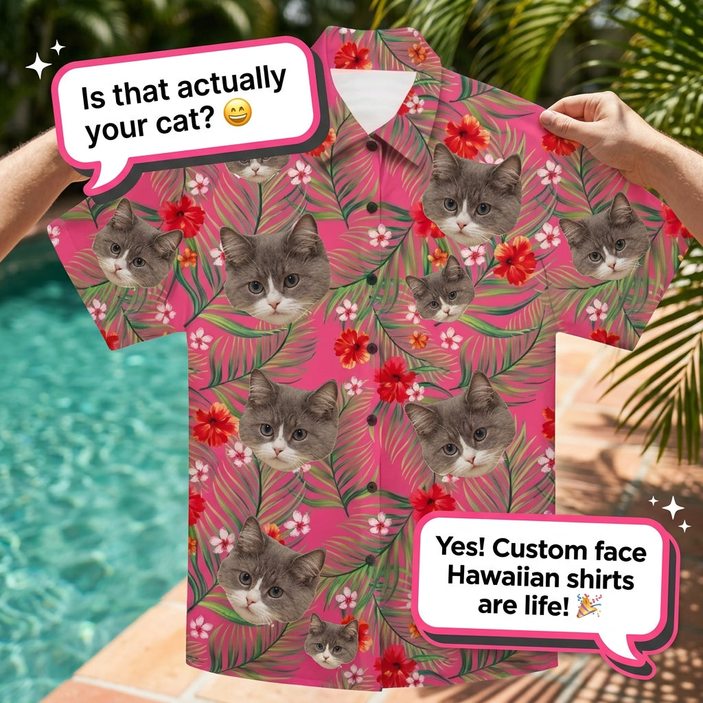 Pink Hibiscus & Palm Leaf Print Hawaiian Shirt
