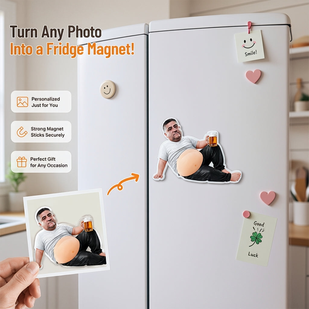 Funny Beer Belly Man Lying Pose Refrigerator Magnet