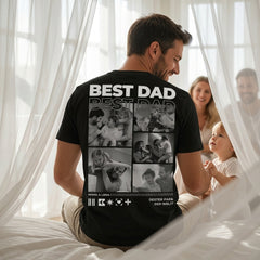 Custom "BEST DAD" T-Shirt – Personalized B&W 4-Photo Collage Tee – Unique DIY Minimalist Black & White Father's Day Gift for Dads