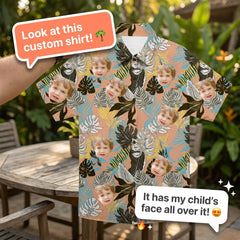 Custom Photo Hawaiian Shirt – Personalized Pink Floral & Lush Tropical Palm Button-Down – Unique DIY Aloha Summer Vacation Gift