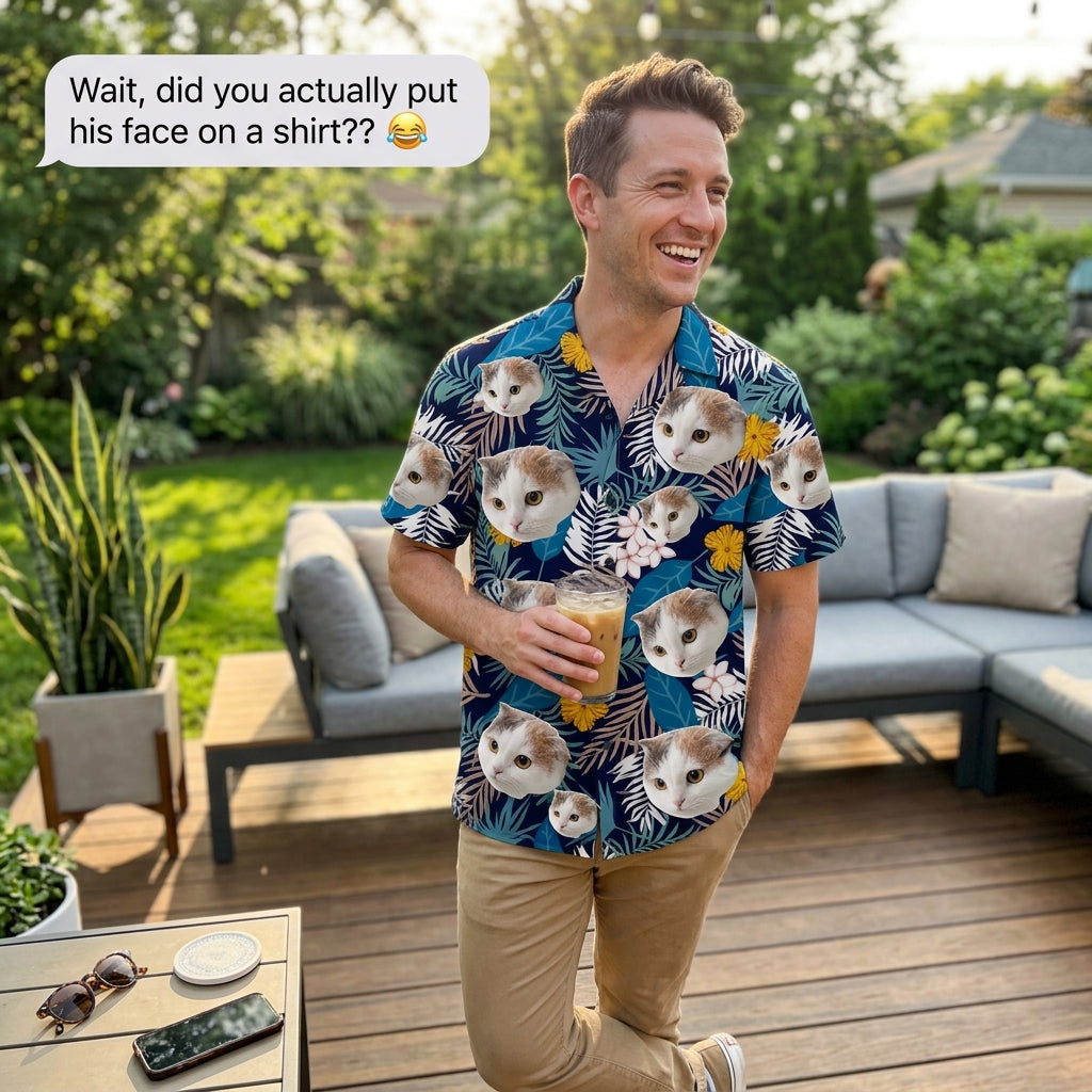 Navy Blue Tropical Floral & Leaf Print Aloha Shirt