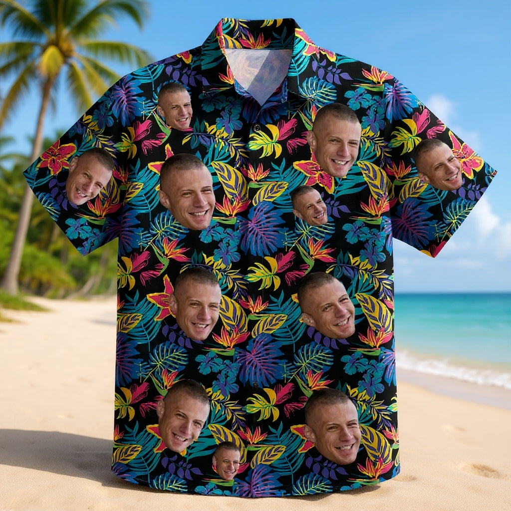 Neon Tropical Floral Print Bold Hawaiian Shirt