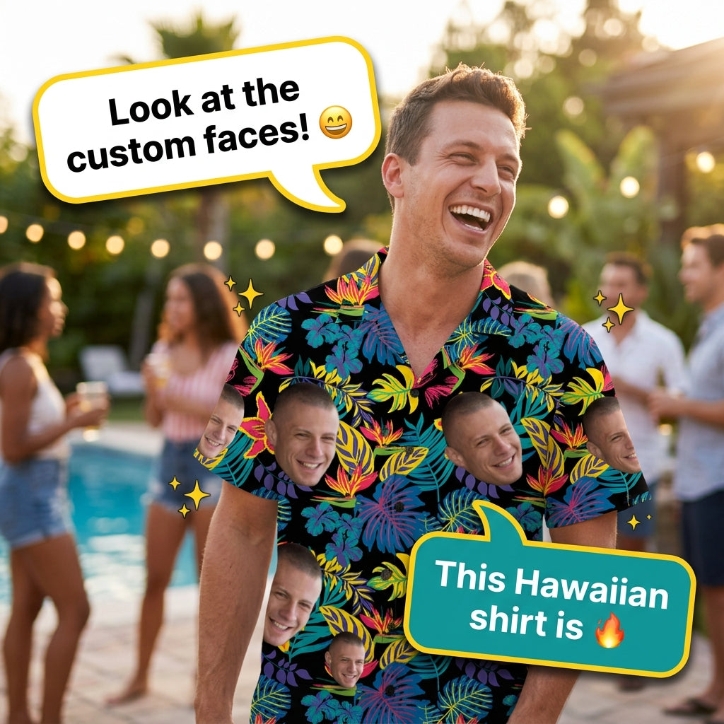 Neon Tropical Floral Print Bold Hawaiian Shirt