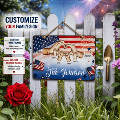 Custom Patriotic Family Hands Heart Personalized Vintage Metal Wall Sign