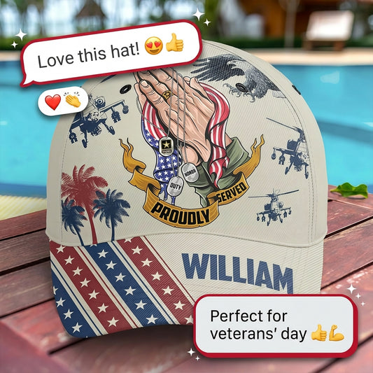 Personalized Veteran "Proudly Served" Name & Rank Baseball Cap