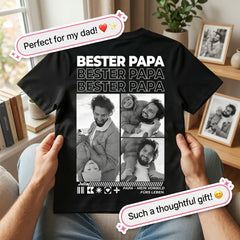 Custom "BESTER PAPA" T-Shirt – Personalized Multi-Photo Grid Tee – Unique DIY Father's Day Gift for Dads
