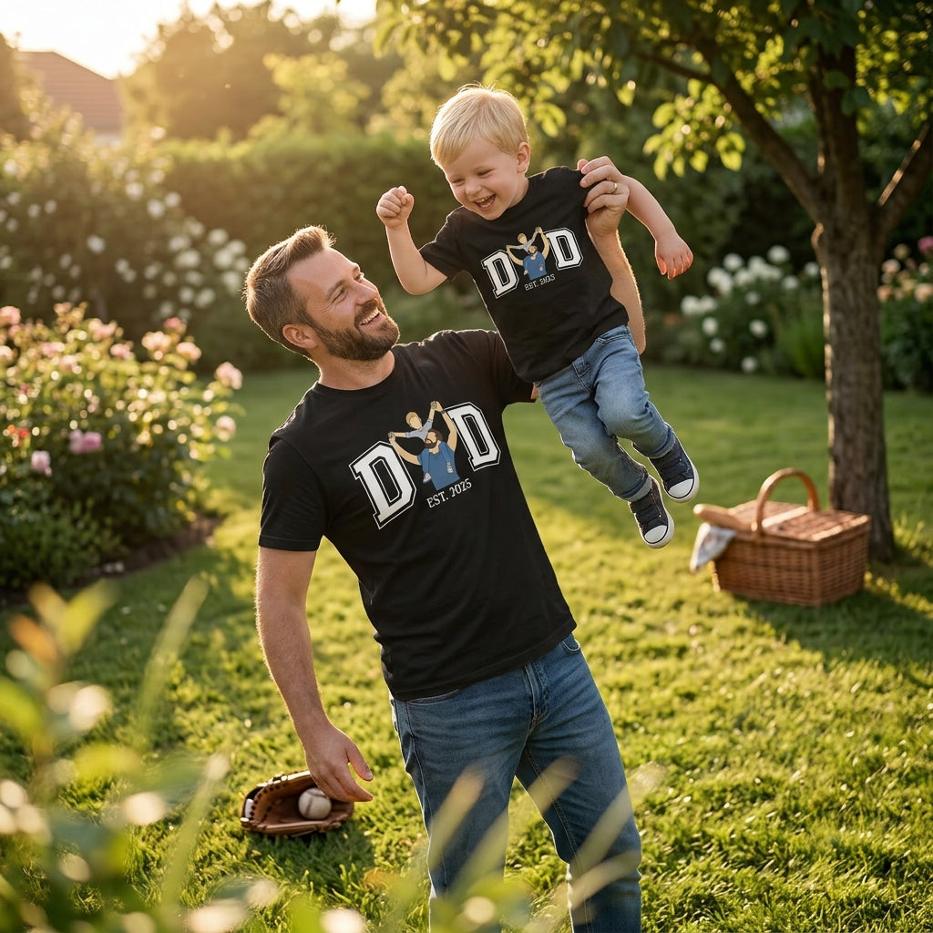 Custom Varsity Style "DAD" Letter T-Shirt – Personalized DAD Letter Outline with Kids' Name and Est. Date – Unique DIY Father's Day Gift