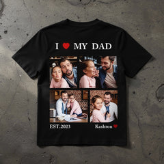Custom "I ❤️ MY DAD" T-Shirt – Personalized 4-Photo Collage Tee with – Unique DIY Father's Day Gift