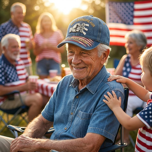 "Best Grandpa Ever" 4 Generations Fist Bump 250th Anniversary Denim Cap